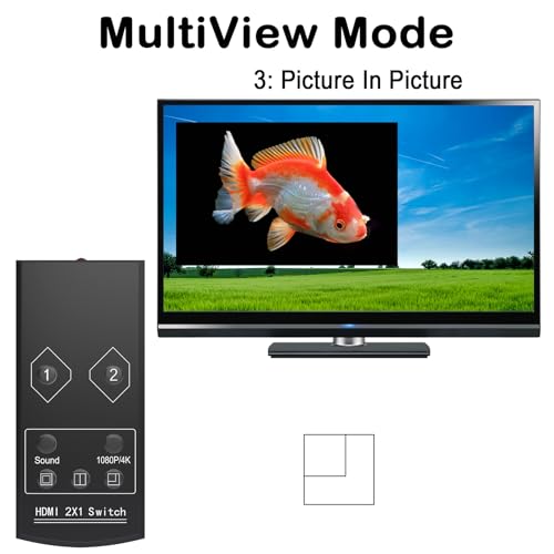 KAGO 4K HDMI Multi-Viewer 2x1 Switcher with PIP | Side-by-Side Dual Display, 4K@30Hz, IR Remote & Audio Control, Metal Casing - size: MV 1 x 2