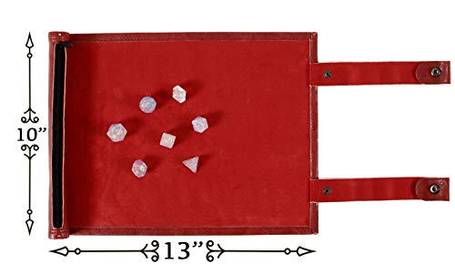 Forged Dice Co Scroll Dice Tray and Rolling Mat with Zippered Dice Holder - Storage Pouch Holds up to 14 Metal or Plastic Polyhedral Dice - Compatible with DND and Dungeons & Dragons Game Dice - color: Red