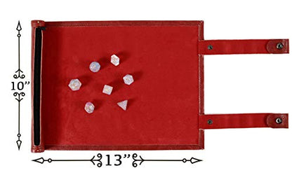 Forged Dice Co Scroll Dice Tray and Rolling Mat with Zippered Dice Holder - Storage Pouch Holds up to 14 Metal or Plastic Polyhedral Dice - Compatible with DND and Dungeons & Dragons Game Dice - color: Red
