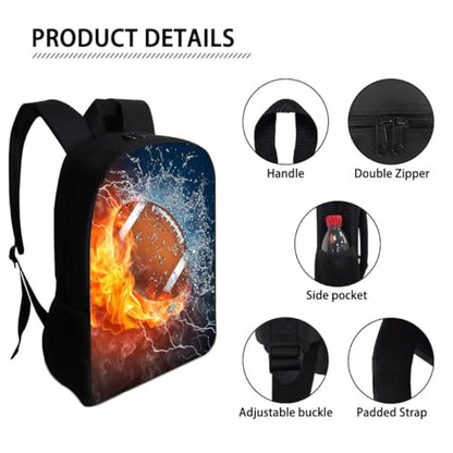 Football Bookbag for Boys 17 Inch Black Lightweight School Backpack Kids Mens Rugby Bag - color: Football Backpack 1