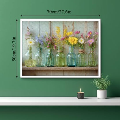 Wildflower 1000 Piece Puzzle for Adults, PICKFORU Whispering Blooms Summer Flower Garden Jigsaw Puzzle, Challenging Retro Vibrant Sunflower Vase Theme as Home Decor - style: Whispering Blooms