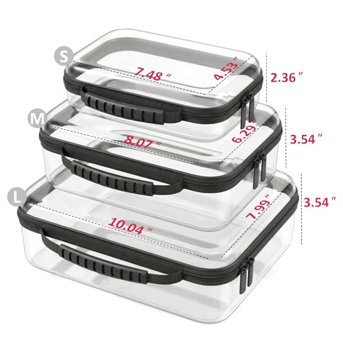 Clear Hard Shell Organizer Cases, 3 Pack with Handle | Durable PET shell with water-resistant, scratch-resistant surface for travel, toiletries, electronics and toys - color: Black1
