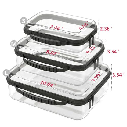 Clear Hard Shell Organizer Cases, 3 Pack with Handle | Durable PET shell with water-resistant, scratch-resistant surface for travel, toiletries, electronics and toys - color: Black1