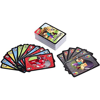 Mattel Games UNO Minecraft Card Game for Kids, Adults, Families & Parties, Deck & Special Rule Inspired by the Video Game, 2 to 10 Players | Video Game-Themed Deck with Favorite Characters & Special Rule for Kids, Teens and Family Night, FPD61