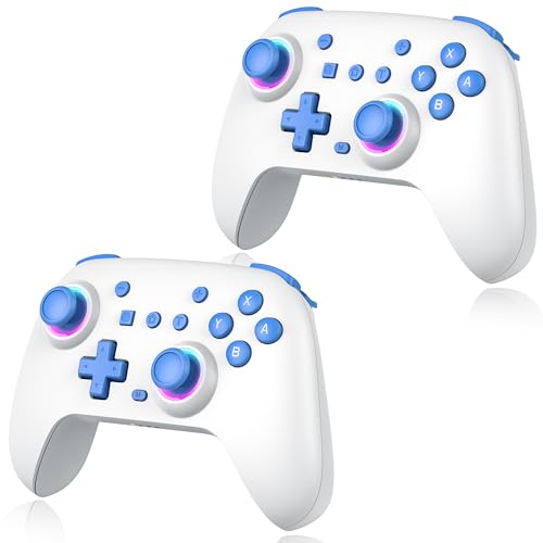 PPKKAI Switch Controllers 2 Pack, Wireless Switch Pro Controller for Nintendo Switch/Lite/OLED, Gaming Controller with Hall Effect Joysticks/Programmable/Adjustable Dual Vibration, Blue-White