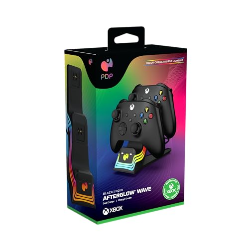 PDP Afterglow Wave LED Dual Gaming Charger for 2 Xbox Controllers, Customizable RGB Lighting Effects - Black - color: Black, style: Xbox