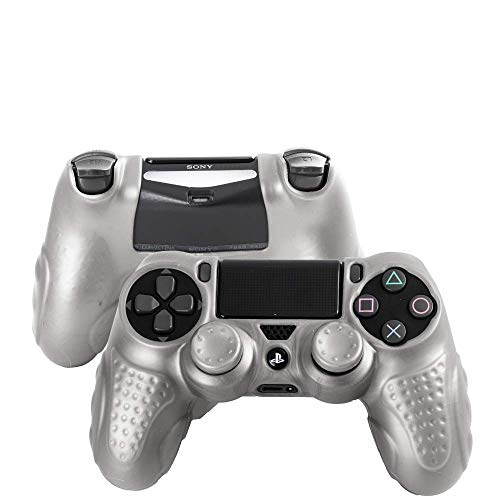 CHINFAI PS4 Controller DualShock4 Skin Grip Anti-Slip Silicone Cover Protector Case for Sony PS4/PS4 Slim/PS4 Pro Controller with 8 Thumb Grips (Silver) - color: Silver