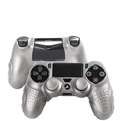 CHINFAI PS4 Controller DualShock4 Skin Grip Anti-Slip Silicone Cover Protector Case for Sony PS4/PS4 Slim/PS4 Pro Controller with 8 Thumb Grips (Silver) - color: Silver