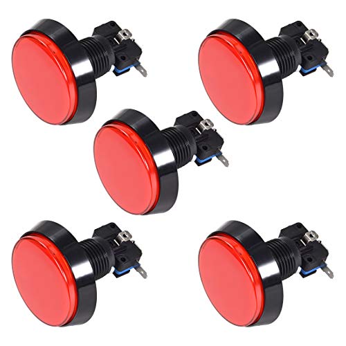 uxcell Game Push Button 60mm Round 12V LED Illuminated Push Button Switch with Micro Switch for Arcade Video Games Red 5pcs - color: Red