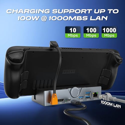 Steam Deck Dock - USB C Docking Station with Adjustable Stand, 100W PD Charging Dock with 4K@120Hz HD,Gigabit Ethernet,3 USB 3.0 Port, for Steam Deck OLED/ROG Ally/Legion Go S
