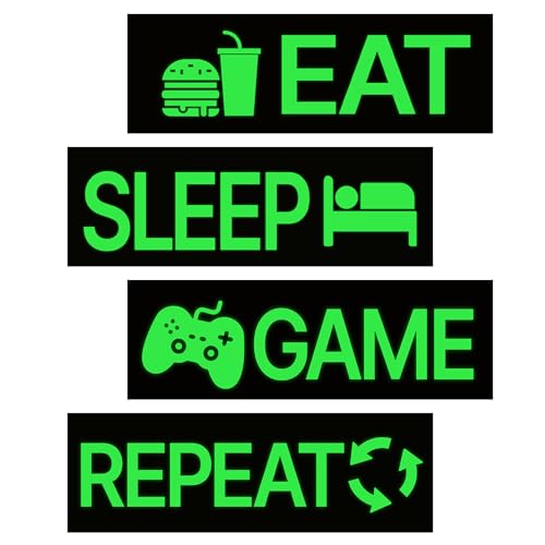 4 Pcs Glow in The Dark Neon Game Wall Stickers, Boys Gamer Room Wall Decals, Waterproof Vinyl Video Game Console Room Decor, Kids Bedroom PlayRoom Nursery Party (Green) - color: Luminescent-044wscp-green