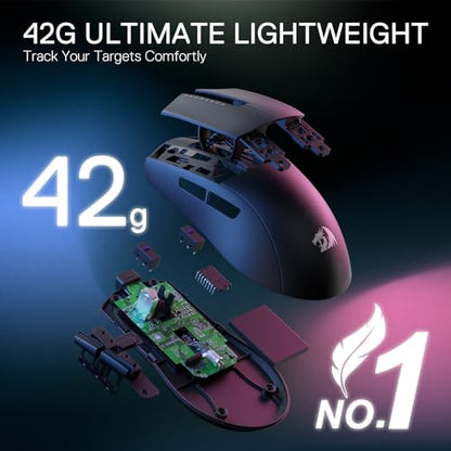 Redragon M724 Wired Gaming Mouse, 42G Ultra-Light 12,400 Max DPI Optical Gaming Mouse with 5 Programmable Buttons, Ergonomic Natural Grip Build, Software Supports DIY Keybinds & DPI, Black - color: Black-Wired, style: 1K Hz
