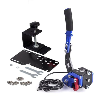 ZHSYMX USB Handbrake for 16Bit SIM PC Racing Games, Compatible with G27 G29 G920 G923 T500 T300 Simulate Linear Handbrake With Fixing Clip and Plate（Only PC System） Blue - color: Blue, size: With Fixing Clip and Plate