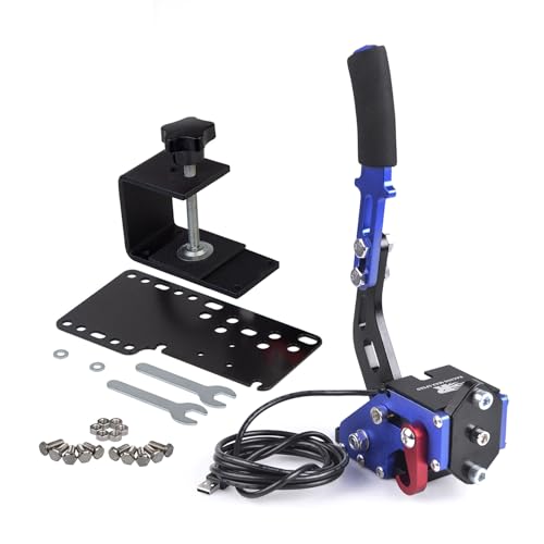 ZHSYMX USB Handbrake for 16Bit SIM PC Racing Games, Compatible with G27 G29 G920 G923 T500 T300 Simulate Linear Handbrake With Fixing Clip and Plate（Only PC System） Blue - color: Blue, size: With Fixing Clip and Plate