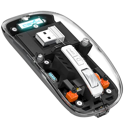 A.JAZZ Wireless Bluetooth5.1&2.4G Mini Lightweight Mouse,Transparent Clear Cool,Rechargeable Silent Computer Mice,Nano USB C Receiver,LED Battery Magic Silm for Office/PC/Mac/Laptop/Apple/ipad(Black) - color: Black