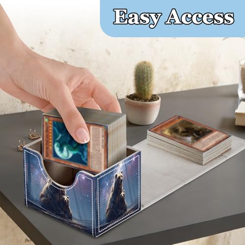 Commander Deck Box for Trading Cards - Fits 100+ Double Sleeved Cards, PU Leather MTG TCG Storage Case with Strong Magnetic Closure, Brown Bears - color: Brown Bears