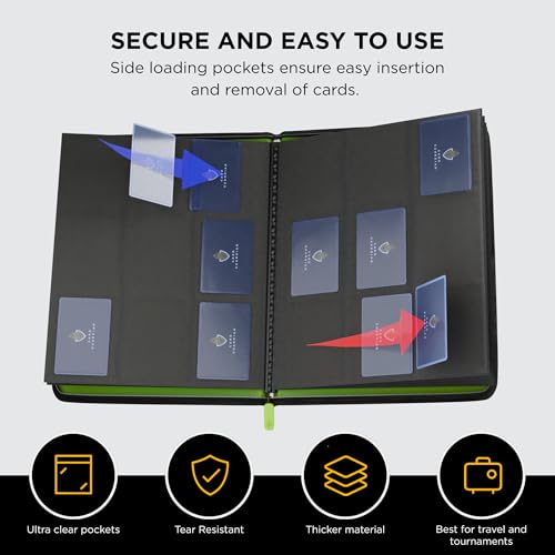 Card Guardian - 9 Pocket Premium Binder with Zipper for 360 Cards Trading Card Games TCG (Lime Green) - Side Loaded Pockets - Compatible with Yugioh Cards MTG Binder Sports Card Binder - color: Lime Green