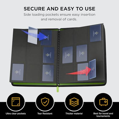 Card Guardian - 9 Pocket Premium Binder with Zipper for 360 Cards Trading Card Games TCG (Lime Green) - Side Loaded Pockets - Compatible with Yugioh Cards MTG Binder Sports Card Binder - color: Lime Green