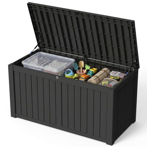 Outdoor Storage Box, 180 Gallon Waterproof Deck Box [Upgraded 3.0], Piston-Lift Tall Standing Cabinet for Oversized Cushions, Lockable Deep Tool Organizer Storage Bench, Large Lawn, Black - color: Black, size: 180 Gallon 3.0