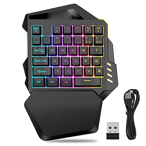 One Handed RGB Mechanical Gaming Keyboard, 35 Keys Type C Professional Gaming Keypad, 2.4G Wire Less RGB Lighting ABS 35 Keys Gaming Keyboard Ergonomic for Computer, 2000mAh