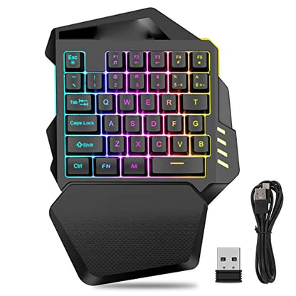 2.4G Wireless One Handed Gaming Keyboard, 35 Keys RGB Gaming Keypad with Recessed Keycaps, Compact Single Hand Keyboard for Computer, ABS Mini Mechanical with 2000mAh