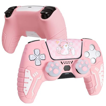 DLseego Protective Cover for PS5 Controller, Soft Silicone Ergonomic Anti-Slip Controller Case Skin with 2 PCS Thumb Stick Grip Caps and 1 PCS Touch Pad Sticker- Pink - color: Pink