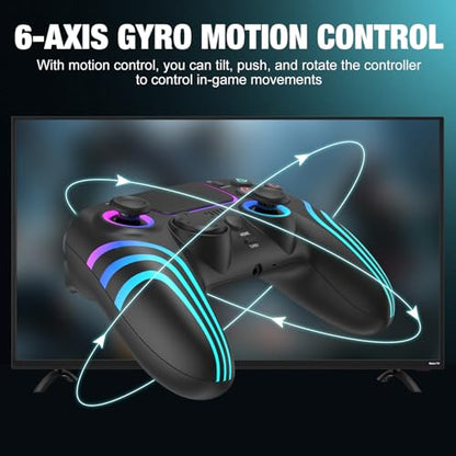 MINSWC For PS5 Controller Wireless with RGB Lighting Black | Compatible with PS5 Controller/Windows PC,/Android/iOS - color: black