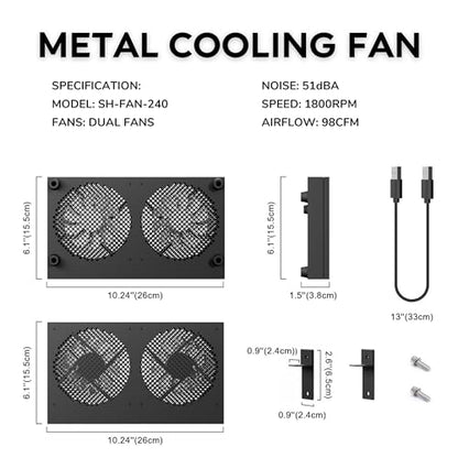 USB Computer Cooling Fan - High Airflow for Routers, PS5, Small Electronics - Up to 1900RPM - style: Black 260mm