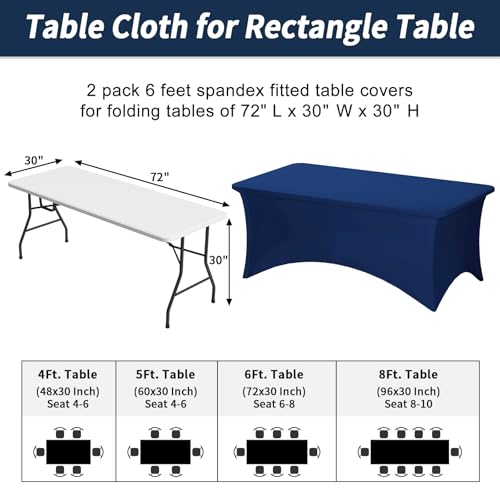 Fixwal Navy Blue Stretch Table Cloth Rectangle 2 Pack 6Ft, Spandex Fitted Table Covers Washable for Party, Trade Show, Banquet, Wedding, Buffet - color: Navy Blue, size: 6 Ft
