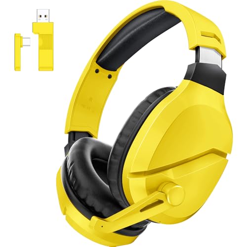 WolfLawS Wireless Gaming Headset with Mic for PS5 PC PS4, Yellow | 2.4G/Bluetooth Gaming Headphones, Noise Canceling Microphone, USB & Type-C Connector, Wired Mode for Controller - color: Yellow