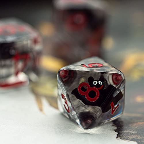 Cusdie 7-Die Dice DND, Polyhedral Dice Set Filled with Animal, for Halloween Role Playing Game D&D Dice(Bat) - color: Black Bat