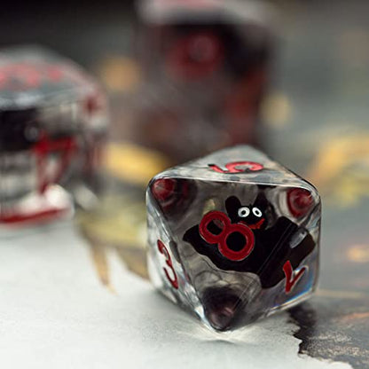 Cusdie 7-Die Dice DND, Polyhedral Dice Set Filled with Animal, for Halloween Role Playing Game D&D Dice(Bat) - color: Black Bat