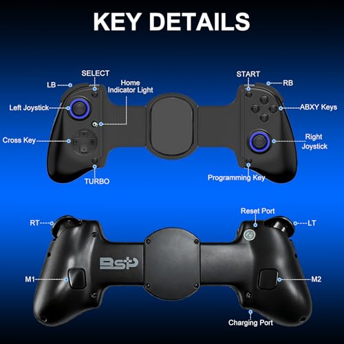 Phone Controller for iPhone, iPad, Android Phone, Tablet, PC, Switch 2, Mobile Game Controller with Hall Trigger, Turbo, Programming, Vibration, Wireless Handheld Gamepad Play Streaming, Cloud Gaming - color: Black