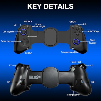 Phone Controller for iPhone, iPad, Android Phone, Tablet, PC, Switch 2, Mobile Game Controller with Hall Trigger, Turbo, Programming, Vibration, Wireless Handheld Gamepad Play Streaming, Cloud Gaming - color: Black