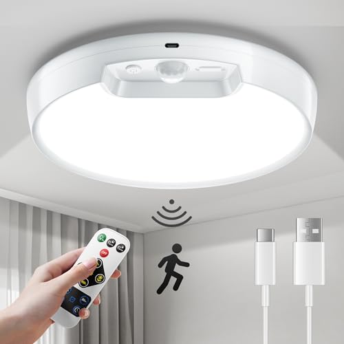 Homelist Newly Upgraded 8000mAh Rechargeable Motion Sensor Ceiling Light | Battery-Operated Wireless Ceiling Light with Remote for Shower, Bathroom, Closet, Stairs, Shed, Hallway, Porch-6000K - color: Cool White - 6000K, size: 1 Pack