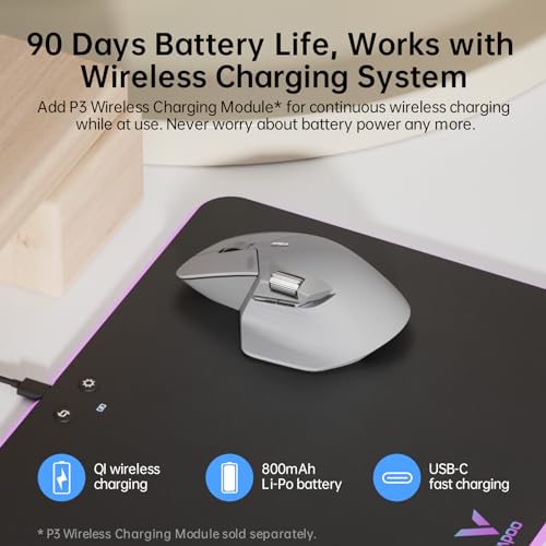 Rapoo MT760Mini Bluetooth Wireless Mouse - Bluetooth 5.0 and 2.4GHz Multi-Mode Connection, Support 4 Devices, M+ Cross Computer Technology, 11 Programmable Buttons,Light Grey - color: Light Grey, size: Mini