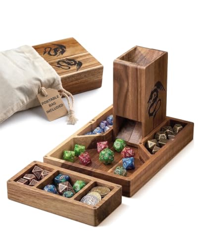 Tapeera Wooden Magnetic Dice Tower with Tray - Dungeons and Dragons Accessory - Portable Dice Roller for Tabletop RPG - DND Gifts