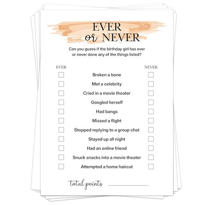 Birthday Party Games for Adults, 25 Card Interactive Group Game Set for Milestone Celebrations - A02 - color: Ever Or Never