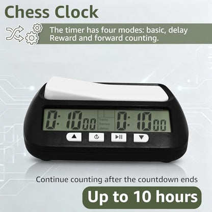 Professional Digital Chess Clock Timer, Portable Board Game Timer with Alarm & Fischer Delay, 4 Mode Count Up/Down Display for Chess & Go – Battery Powered, Not Included AA Battery (Black) - color: Black