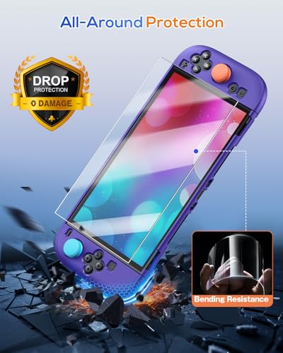 FYOUNG Protective Case for Nintendo Switch 2 2025, Slim Cute Hard Shell | Switch 2 Cute Case, Scratch&Shock Protection Cover with Screen Protector, 8 Thumb Grip (Solid Purple, Switch 2 7.9inch) - color: Solid Purple