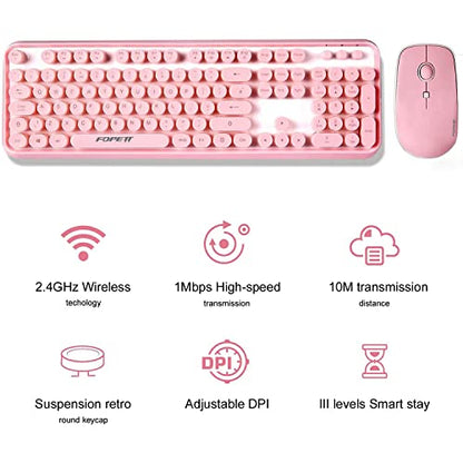 FOPETT Keyboard and Mouse Sets Wireless, Reliable 2.4 GHz Connectivity for PC,Laptop,Smart TV and More (Pink) - color: V2020 Pink