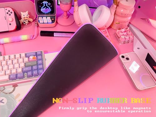JMIYAV Pink RGB Gaming Mouse Pad 31.5x12 Inch Cute Mousepad PC XL Large Extended Glowing Led Light Up Desk Pad Non-Slip Rubber Base Computer Mat Desk Accessories Gaming Setup Happy Fuzzies - color: Happy Fuzzies