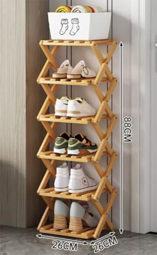 Foldable Shoe Rack, Tier No-Assembly Bamboo Rack, 2026 New Portable Bamboo Corner Shoe Rack, Multifunctional Narrow Shoe Shelf for Entryway, Closet, Corner, Bedroom (6 Layers)