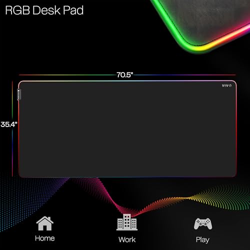 VIVO Extra Large 71 x 36 inch Full Size Desk Pad with RGB Lighting for Office Ambience and Immersive Gaming, Oversized Mouse Pad Table Top Cover, 12 Color Modes, Non-Slip Base, Black, DESK-PAD72-36 - size: 71 x 36 inches