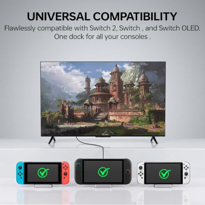 GuliKit Dock Station for Switch 2/Switch,4K TV Docking Base,Case Friendly | One for all consoles,4K/60Hz,100W PD,Excellent Cooling,Anti-tip Wide Base,Case-friendly,Full Protection,Firmware Upgradeable