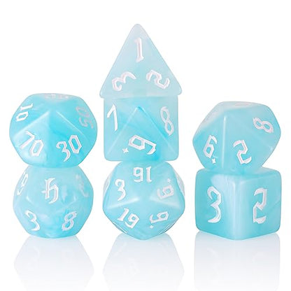 7PCS Polyhedral DND Dice, D&D Dice Set Filled with White and Blue Swirls for Role Playing Dice Games as DND RPG MTG Table Games - color: White and Blue