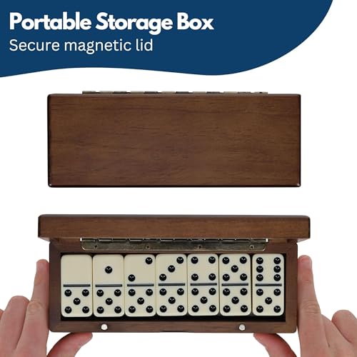WE Games Double 6 Dominoes in Magnetic Wooden Travel Box, Dominoes Set for Adults, Ivory Color Double Six Domino, Classic Board Games, Tile Games