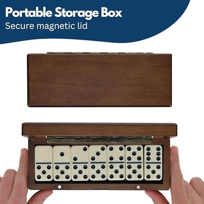 WE Games Double 6 Dominoes in Magnetic Wooden Travel Box, Dominoes Set for Adults, Ivory Color Double Six Domino, Classic Board Games, Tile Games