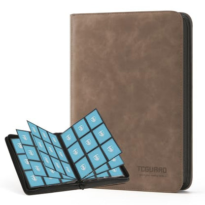 Trading Card Binder, 9 Side Loading Pocket Card Album Hold Up to 540, Zipper Binder for Collection, TCG Holder for Sports, Yugioh, MTG etc. (Brown 9) - color: Brown 9