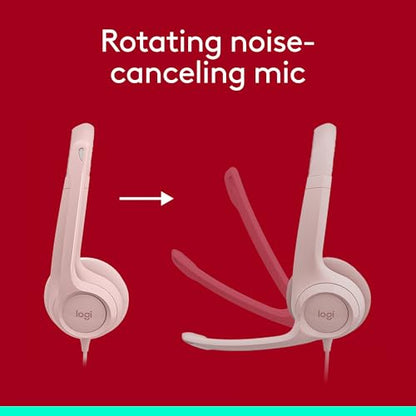 Logitech H390 Wired Headset PC/Laptop Stereo Headphones - Rose | For PC/Laptop, Stereo, USB-A, In-Line Controls, Works with Chromebook - color: Rose, style: USB-A